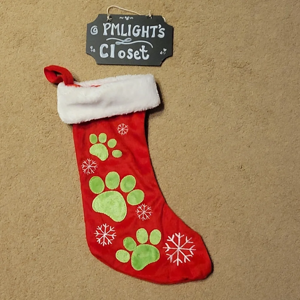 Christmas Pet Stocking Paw Prints and Snowflakes